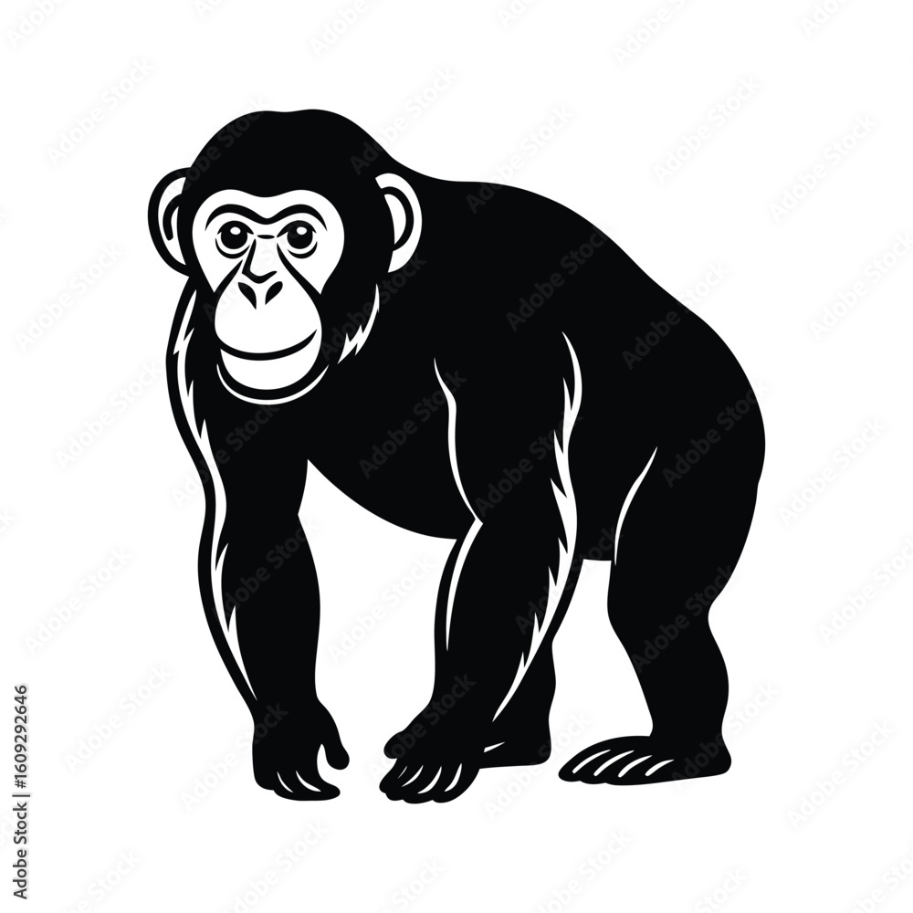 Fototapeta premium A chimpanzee line art silhouette vector illustration