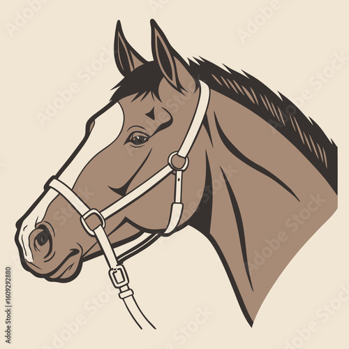 Detailed vector illustration of a brown horse head with bridle for equestrian and animal lovers design 