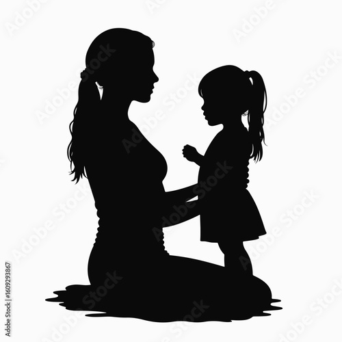 Parent comforting middle child displayed as silhouette of woman hugging young girl. Middle child gets comfort, as mother reassures and supports her daughter.