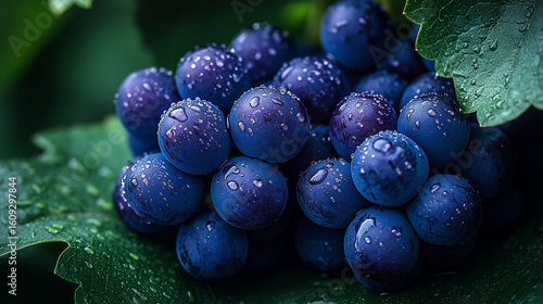 Wallpaper Mural Close-up of fresh grapes with water droplets resting on leaves in a vibrant garden setting during early morning hours Torontodigital.ca
