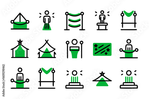 Collection of symbolic graphics representing cultural celebrations and traditional gatherings with distinctive visual elements