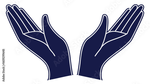 Two open dark blue hands cupped upwards with white outlines vector