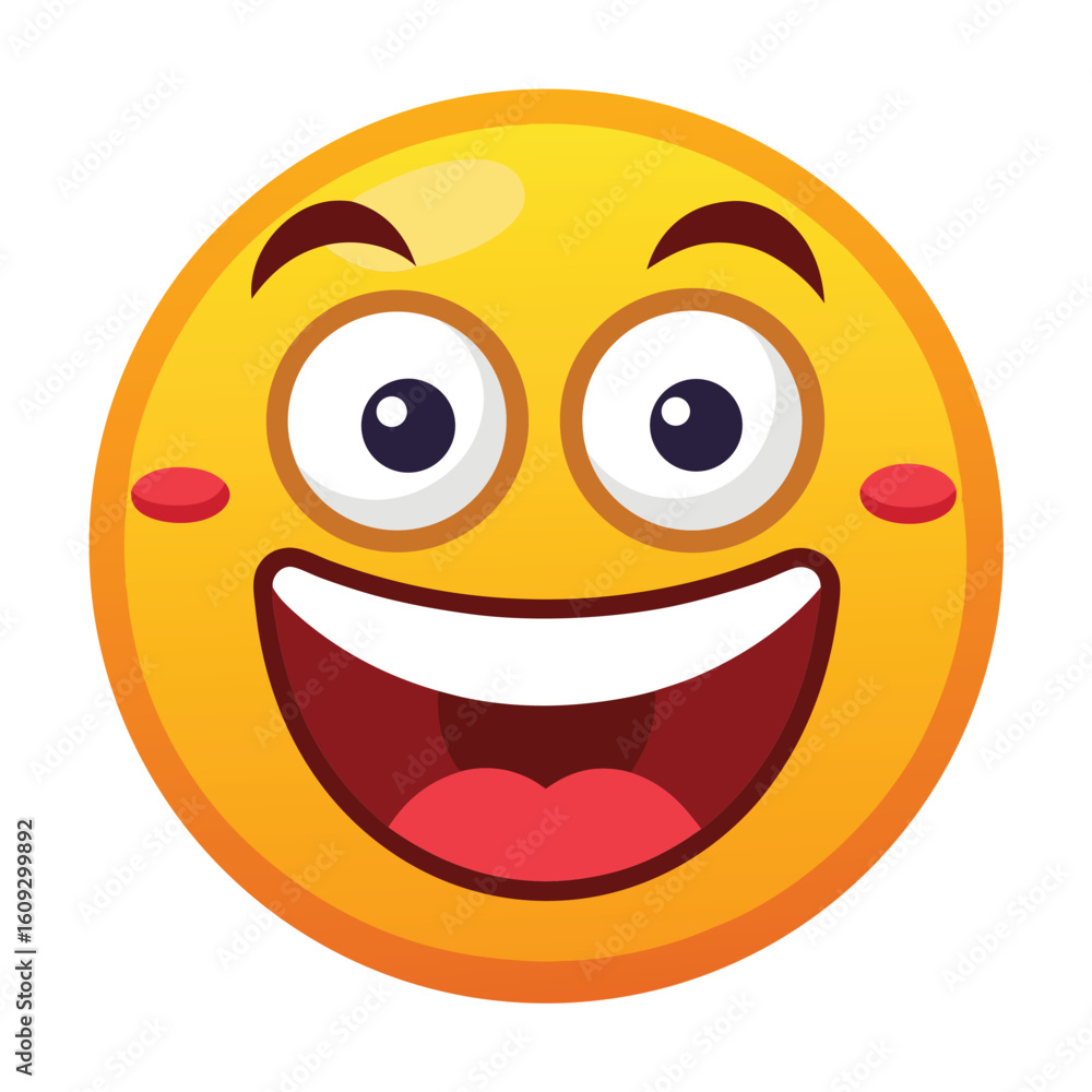 Fototapeta premium Cheerful and expressive smiling emoji illustration with bright yellow face vector design