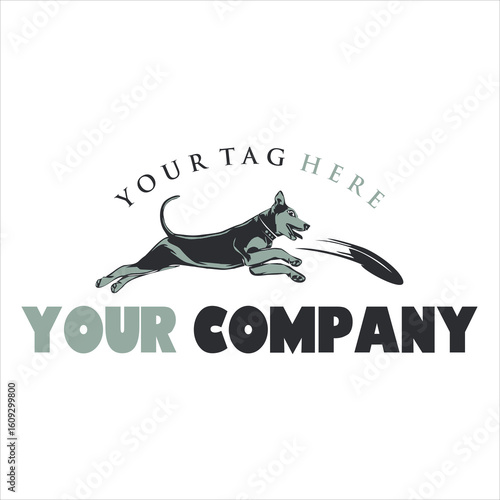 Basic RGBVector Dog Playing Frisbee Catch Training Company Design Logo Template