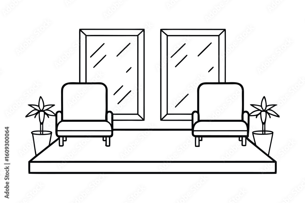 Fototapeta premium Living Room With Double Lounge Chairs And Coffee Table