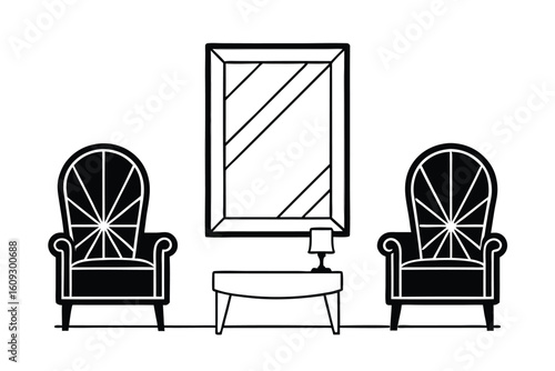 Living Room With Art Deco Mirror And Gold Accents