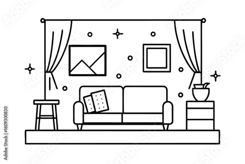 Living Room Interior Vector Background With Furniture