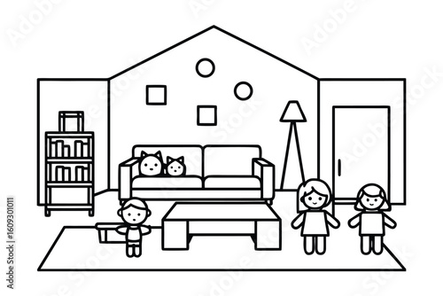 Large Family Room With Multiple Couches And Kids Toys