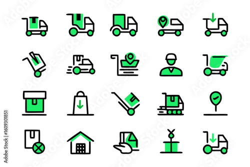 Clean line art icons representing shipping and delivery services with essential logistics elements for modern business applications