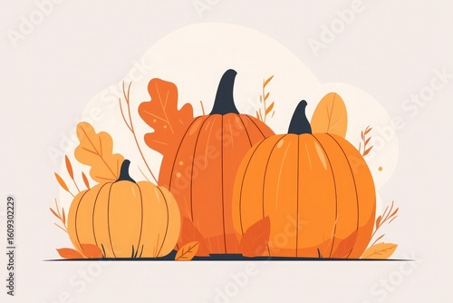 Cartoon pumpkin autumn leaf vector minimalist illustration, white background, cute style for festive decoration