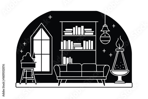 Dark Academia Themed Living Room With Moody Colors And Books