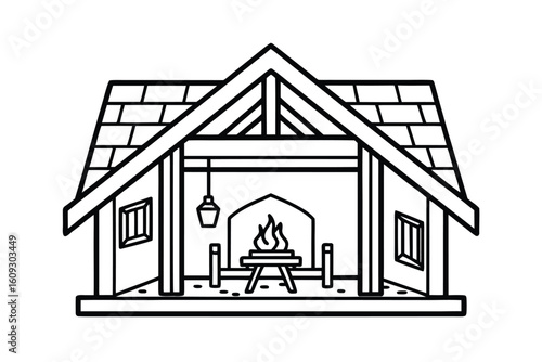 Cottage Style Room With Fireplace And Rocking Chair