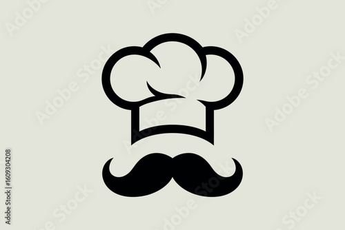 Classic chef hat and mustache icon for culinary professionals