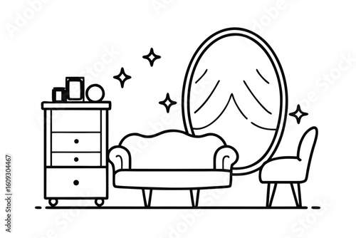 Chic Feminine Space With Pink Sofa And Vanity