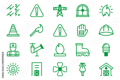 Comprehensive collection of emergency rescue and safety symbols for critical situations featuring clear graphics for immediate recognition and use in various applications