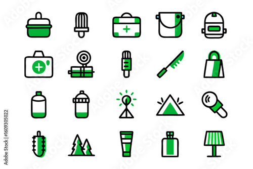 Comprehensive collection of essential safety and preparedness symbols for emergency situations rendered in a vibrant color palette for clear visual communication