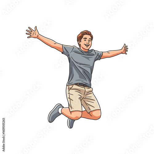 Happy young man jumping with joy