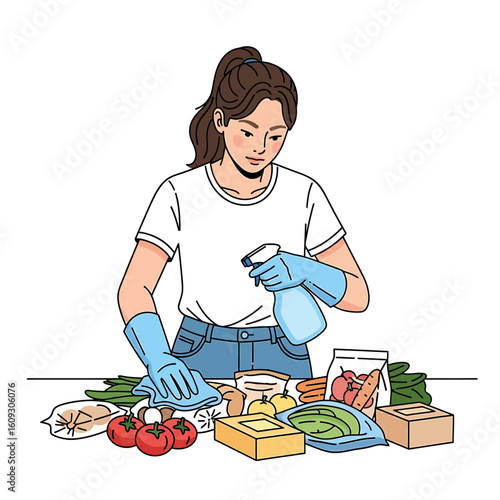 Woman Disinfecting Groceries at Home