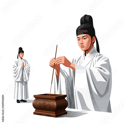 Ancient Ritual with Incense Sticks