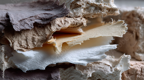 Handtextured Recycled Paper Layers Artistic Studio Close-Up View Natural Textures Eco-Friendly Crafting Inspiration