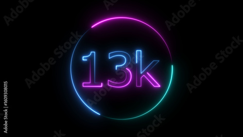 Tableau sur toile Glowing neon 13K text illustration on black background
