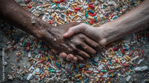 Unity Amidst the Crisis: A Handshake on a Bed of Pills