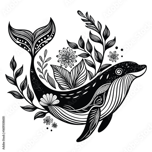Stylized black and white hump illustration