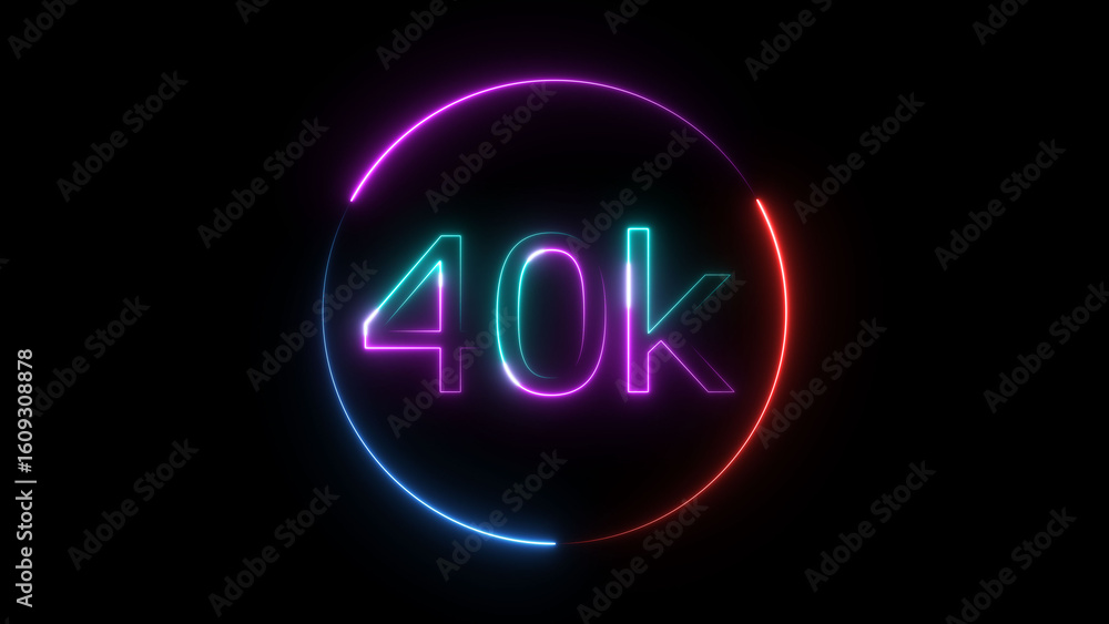 Glowing neon 40K text illustration on black background. Glowing neon line 40k Ultra HD icon isolated. Glowing neon 40K text illustration on black background. Glowing neon line 40k Ultra HD icon isolated.