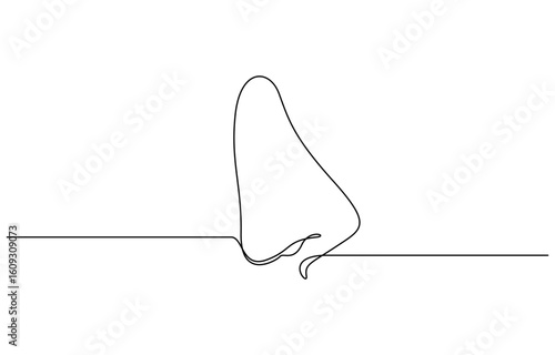 Continuous one line drawing of human nose vector illustration. Editable stroke