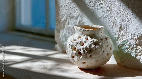 Artistic Uneven Pottery Surface with Pinholes Contemporary Studio Still Life Natural Light Close-Up Unique Textures