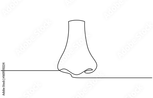 Continuous one line drawing of human nose vector illustration. Editable stroke
