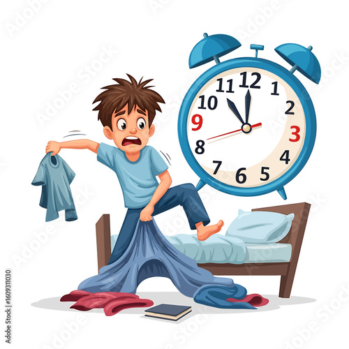 Stressed boy rushing in the morning