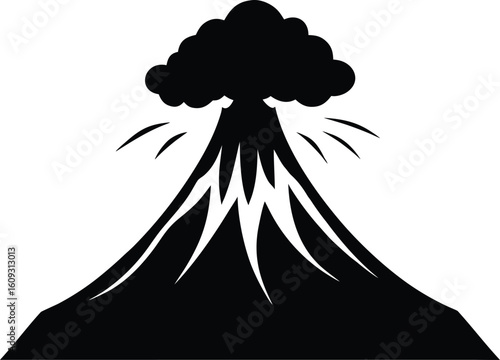 volcano eruption icon,volcano eruption with lava black silhouette vector illustration