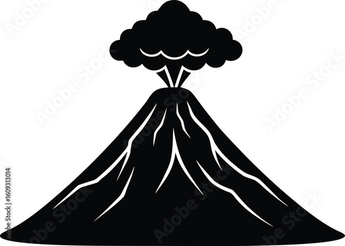 volcano eruption icon,volcano eruption with lava black silhouette vector illustration
