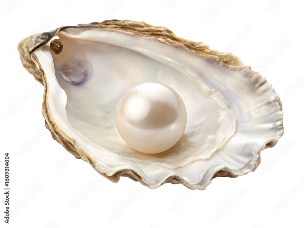 Naklejka premium Luminous Pearl within an Oyster Shell on transparent background