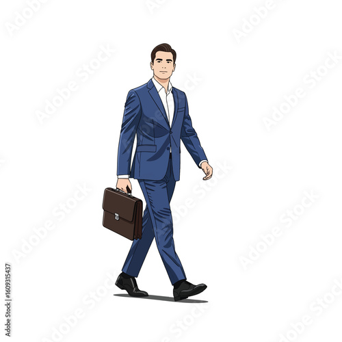 Illustration of businessman walking with briefcase
