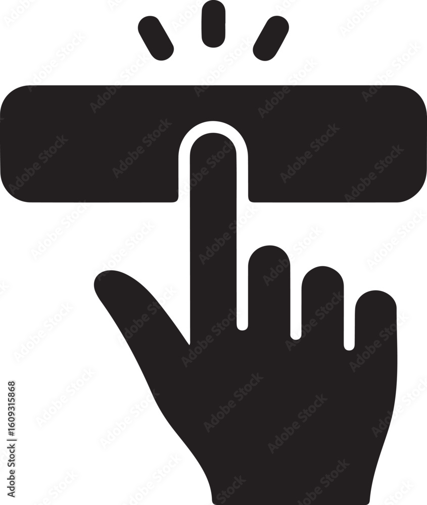 Fototapeta premium Finger pushing a button with radiating lines black white