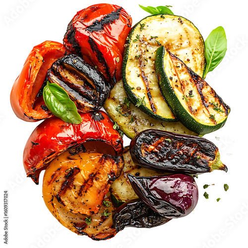 Grilled Vegetables with Charred Marks and Fresh Basil