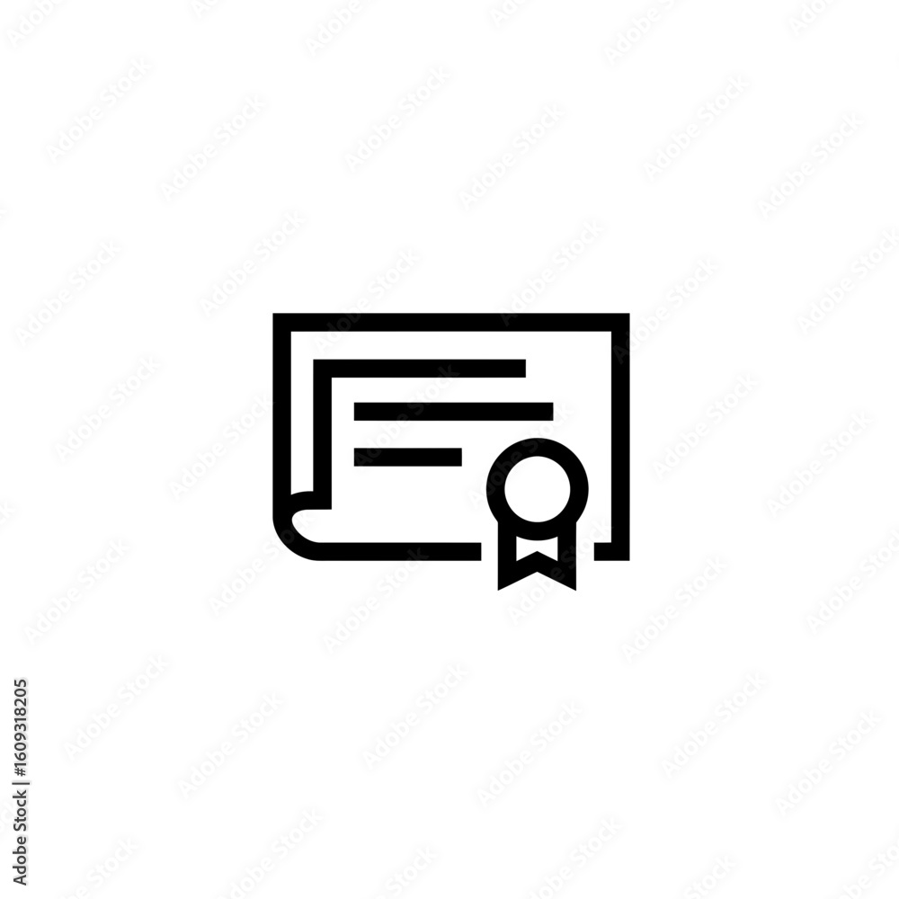 Certificate with a ribbon in minimalist black vector illustration. Award or diploma for completion a course Certificate with a ribbon in minimalist black vector illustration. Award or diploma for completion a course
