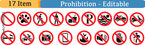 set of prohibition sign symbols, vector illustration and icon.