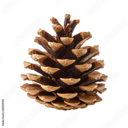 Dry ripe pine cone isolated on white background. Cut out image of open brown fir cone.