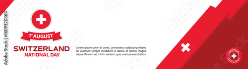 switzerland Independence Day Design, August 1st design element template with waving ribbon flag on the right, swiss map and flag