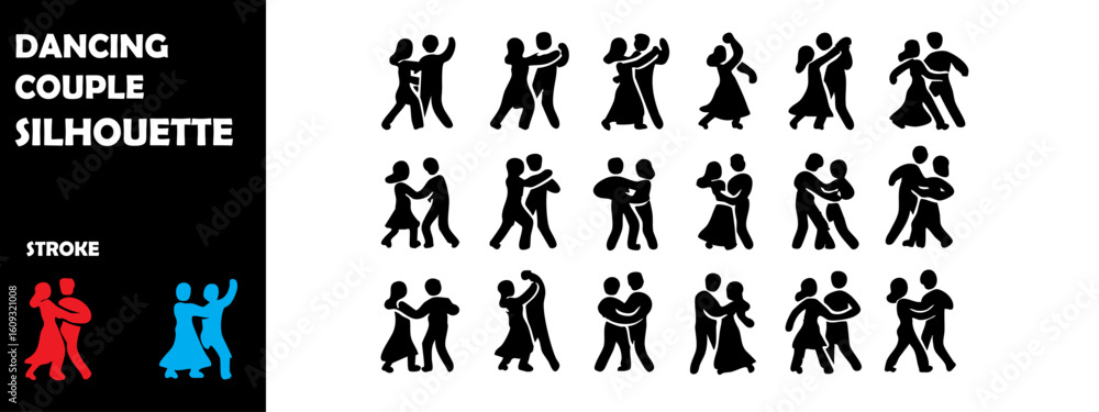 Naklejka premium DANCING COUPLE Icon Silhouette Vector Set – Romantic Dance, Ballroom and Partner Moves