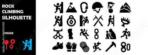 ROCK CLIMBING Icon Silhouette Vector Set – Mountain Climber, Adventure and Outdoor Sports