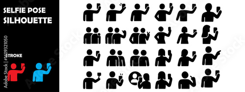 SELFIE POSE Icon Silhouette Vector Set – Smartphone Self-Portrait, Social Media and Influencer Style
