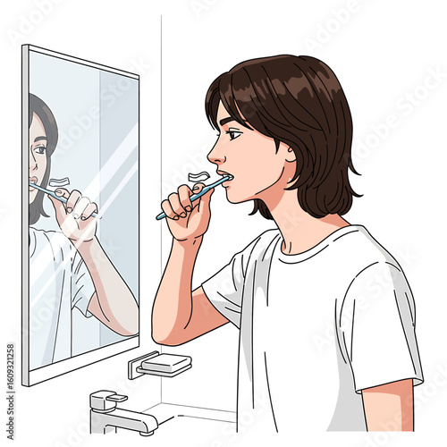 Daily Hygiene Woman Brushing Teeth