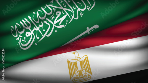 High Quality background with Two Flags of Egypt and Saudi Arabia
