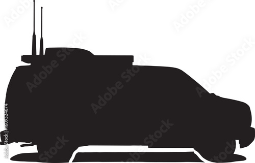 Black silhouette of a van with antennas vehicle transport