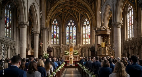 Church Ceremony with Congregation Attending Mass