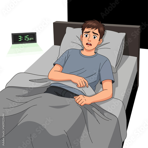 Anxious man awake in bed at 3am